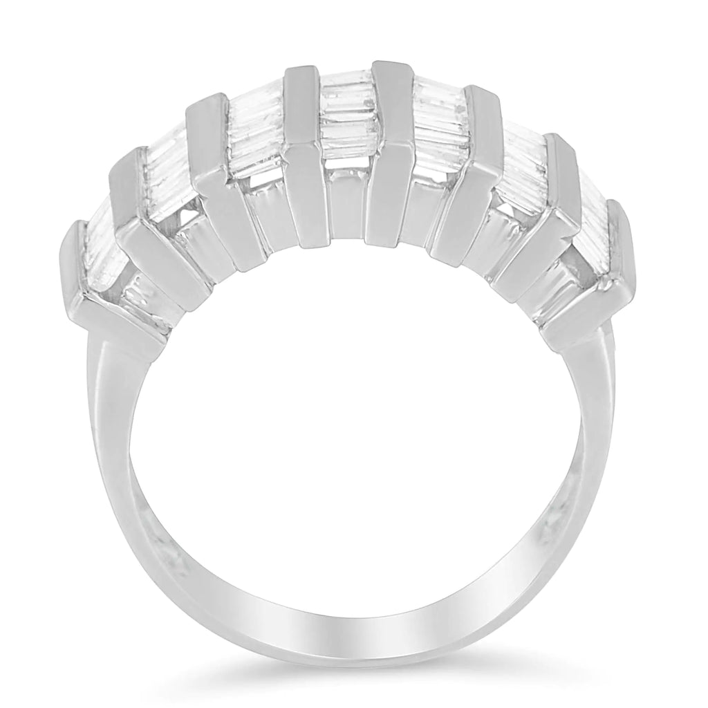 .925 Sterling Silver 1.0 Cttw Baguette Cut Diamond Vertical Channel Fluted Multi-Row Unisex Fashion Wedding Ring (H-I Color, I1-I2 Clarity)