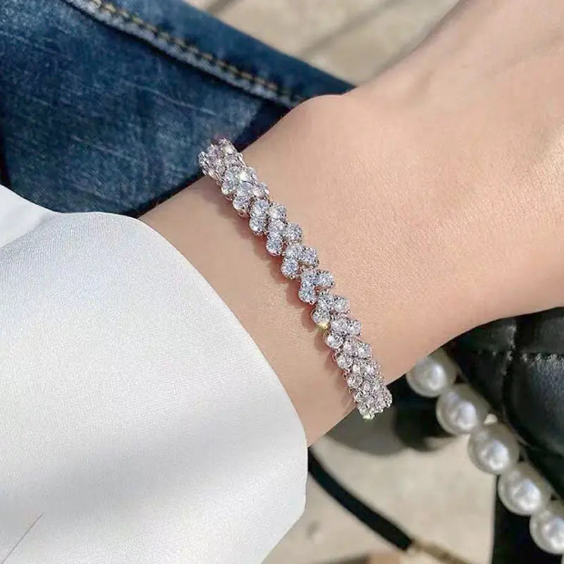 Heart-shaped Diamond Gold & Silver Plated Bracelet