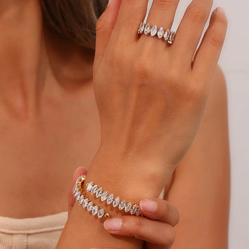 Gold-Plated Women's Stainless Steel Diamond Bracelet