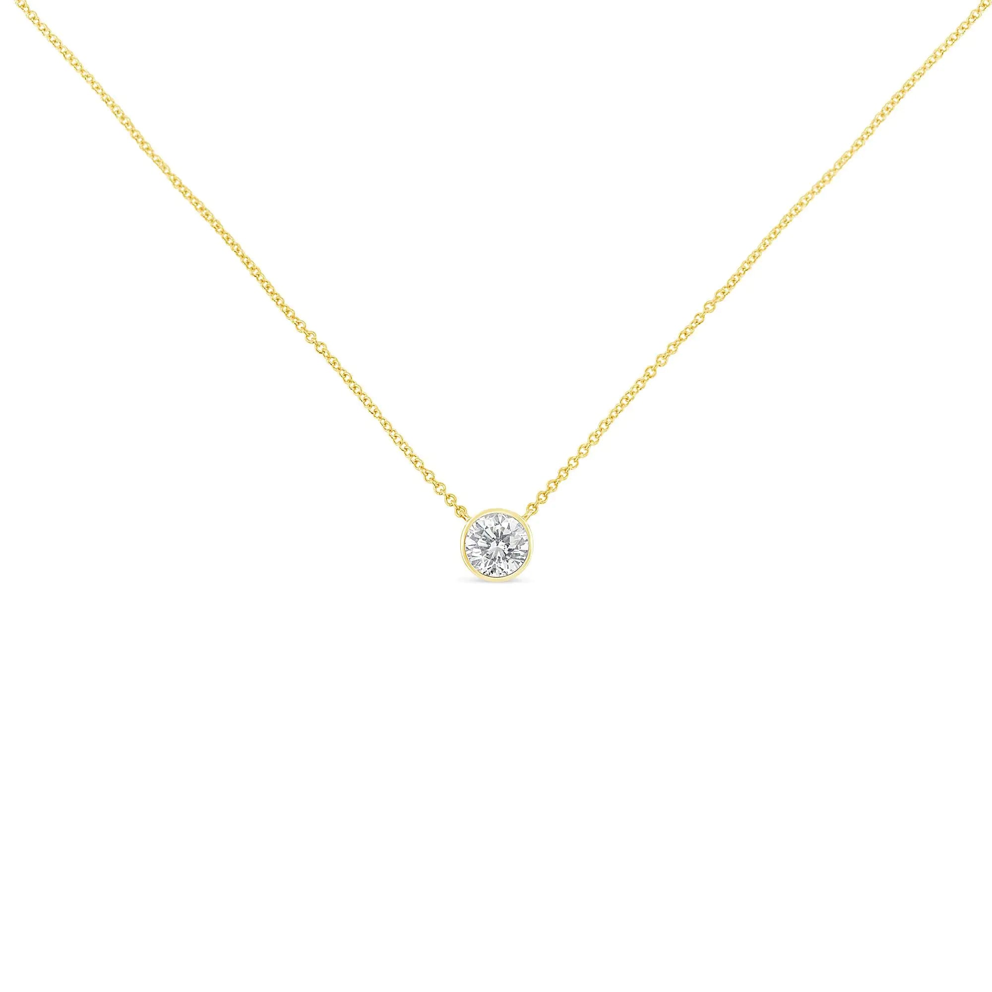 10K Yellow Gold 1/5 Carat Round Brilliant-Cut Diamond Modern Bezel-Set Solitaire 16"-18" Pendant Necklace (H-I Color, SI2-I1 Clarity)