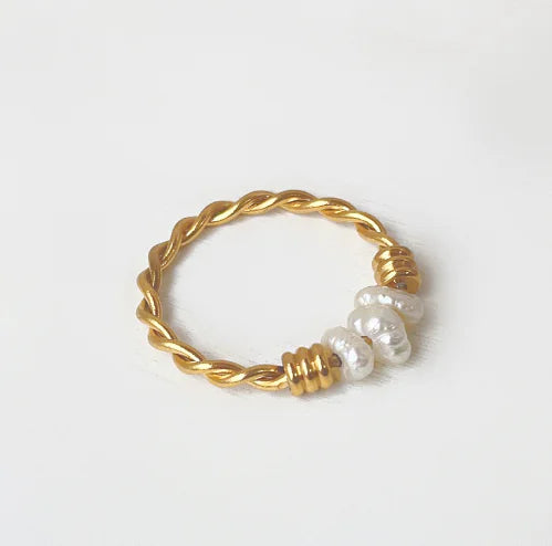 Freshwater Pearl Hand Wound Fried Dough Twists Ring