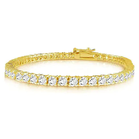 Brilliant Bracelet - A 14kt Gold Plated Brilliant Cut and Shine Diamond CZ Tennis Bracelet
