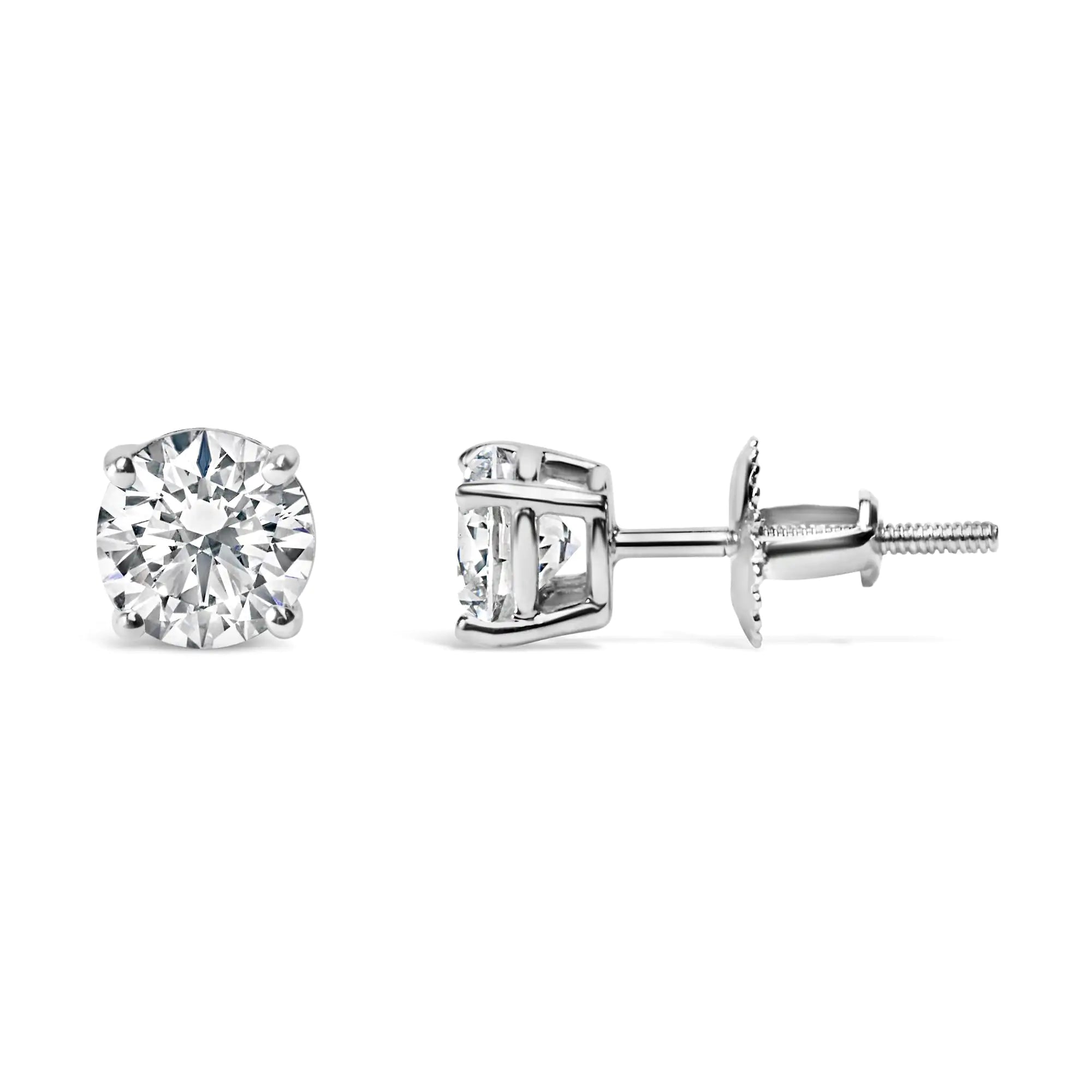 14K Gold 1.0 Carat Round Brilliant Cut Lab Grown Diamond 4-Prong Classic Solitaire Stud Earrings